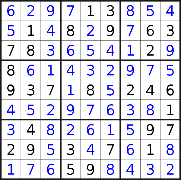 Sudoku solution for puzzle published on Saturday, 13th of May 2023