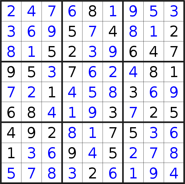 Sudoku solution for puzzle published on Monday, 15th of May 2023