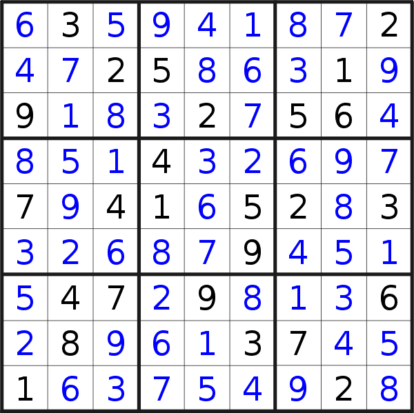 Sudoku solution for puzzle published on Thursday, 18th of May 2023