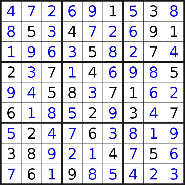 Sudoku solution for puzzle published on Saturday, 20th of May 2023