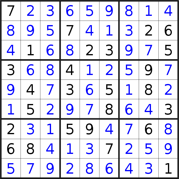 Sudoku solution for puzzle published on Sunday, 21st of May 2023