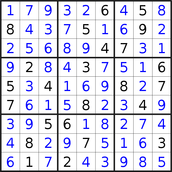 Sudoku solution for puzzle published on Wednesday, 24th of May 2023