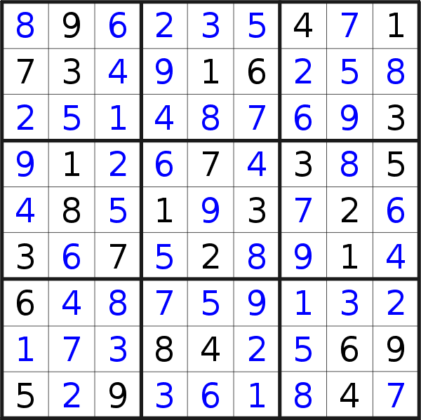 Sudoku solution for puzzle published on Thursday, 1st of June 2023