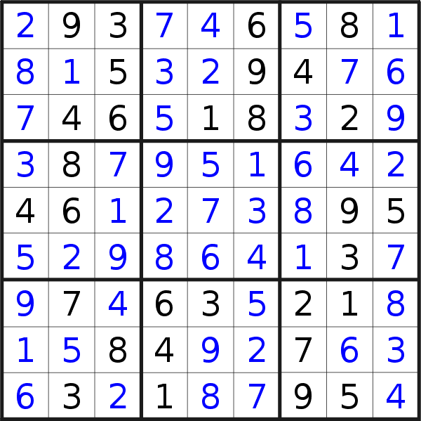 Sudoku solution for puzzle published on Saturday, 3rd of June 2023