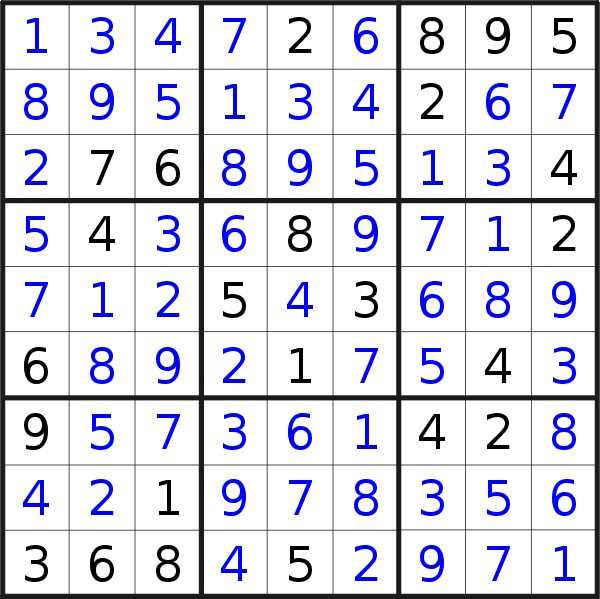 Sudoku solution for puzzle published on Monday, 31st of July 2023