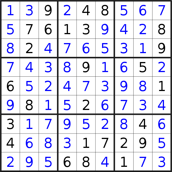 Sudoku solution for puzzle published on Thursday, 10th of August 2023