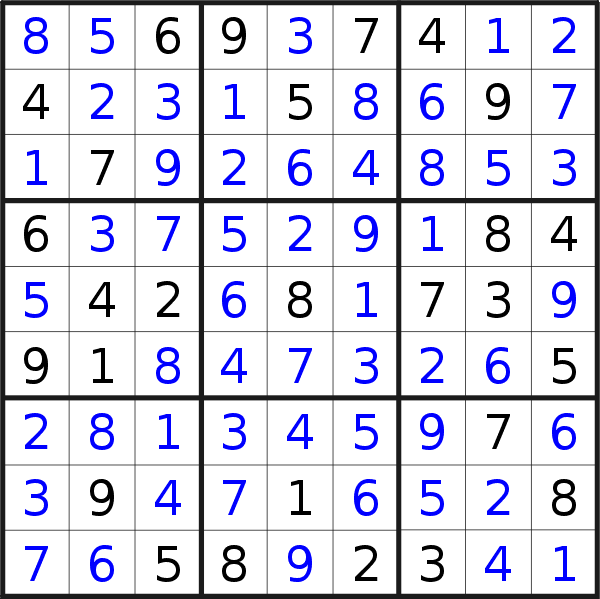 Sudoku solution for puzzle published on Friday, 1st of September 2023