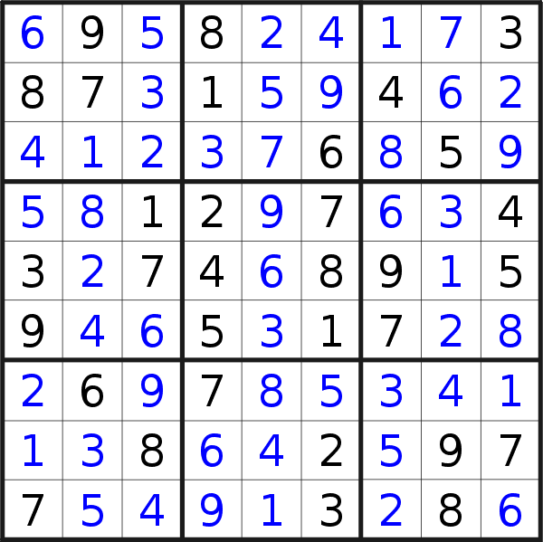 Sudoku solution for puzzle published on Friday, 15th of September 2023