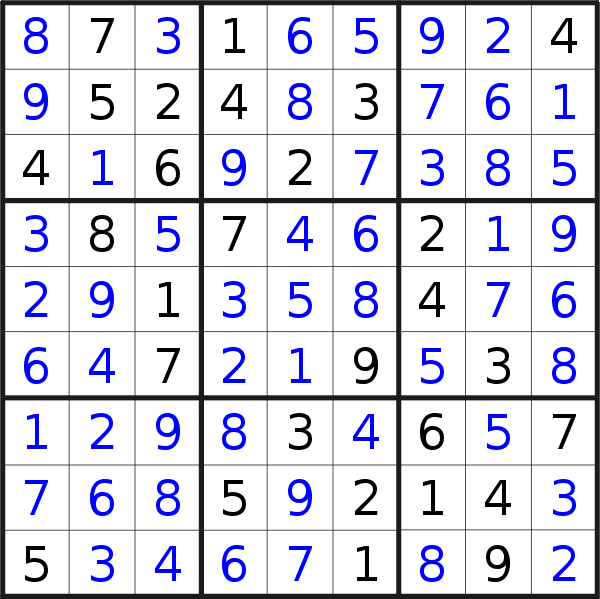 Sudoku solution for puzzle published on Saturday, 16th of September 2023