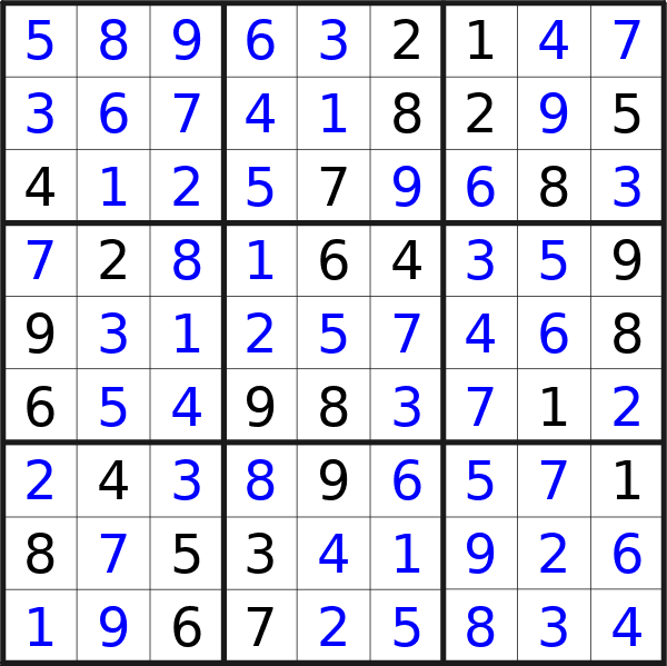 Sudoku solution for puzzle published on Friday, 9th of February 2024