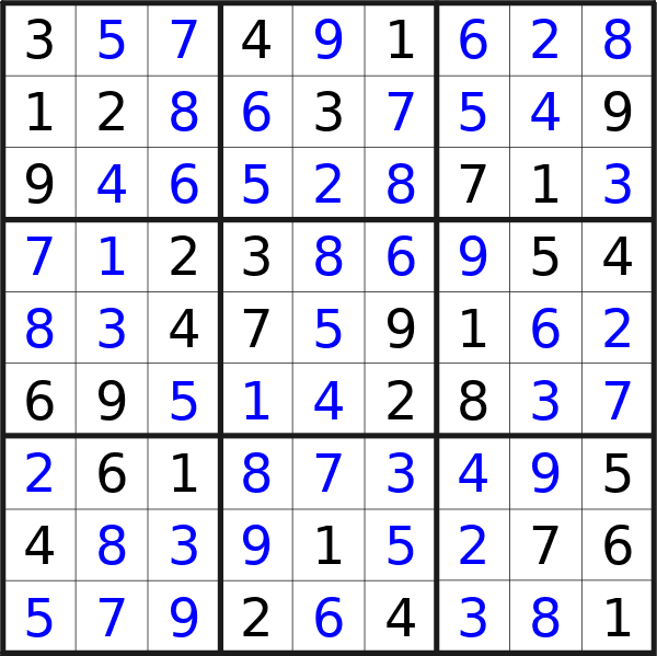 Sudoku solution for puzzle published on Saturday, 10th of February 2024