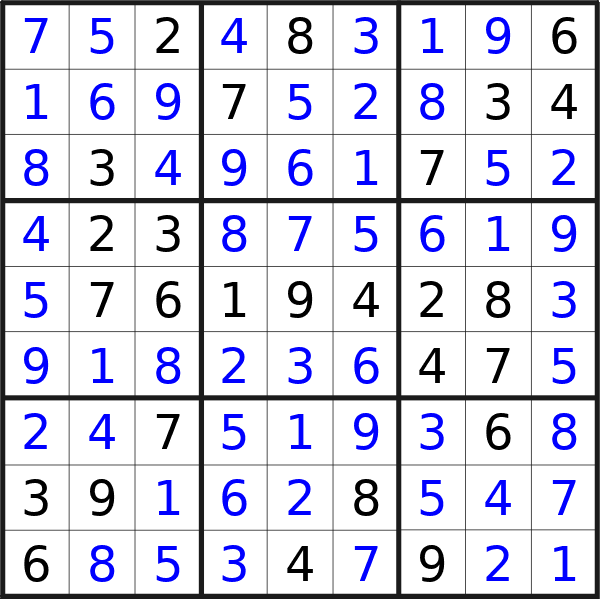 Sudoku solution for puzzle published on Monday, 19th of February 2024