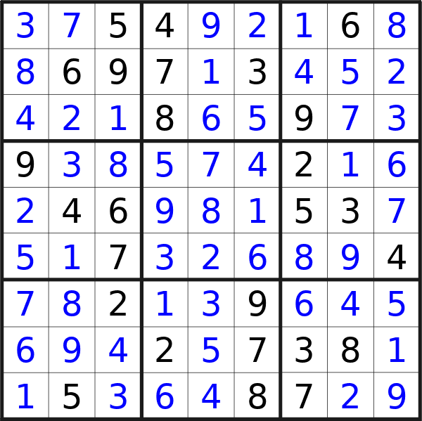 Sudoku solution for puzzle published on Thursday, 29th of February 2024