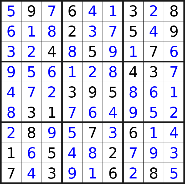 Sudoku solution for puzzle published on Sunday, 10th of March 2024