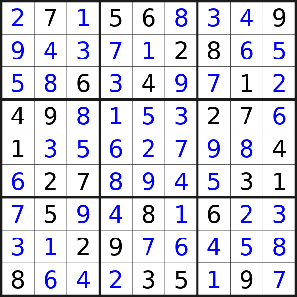 Sudoku solution for puzzle published on Friday, 15th of March 2024