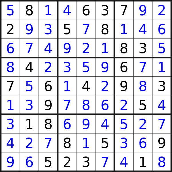 Sudoku solution for puzzle published on Sunday, 17th of March 2024