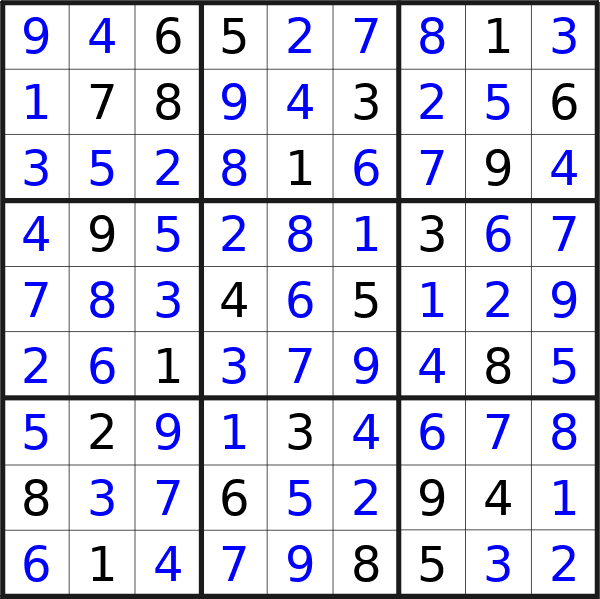 Sudoku solution for puzzle published on Friday, 22nd of March 2024