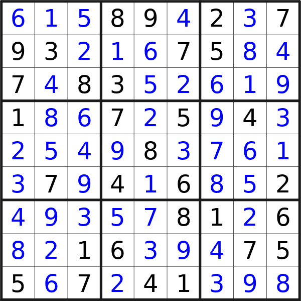 Sudoku solution for puzzle published on Sunday, 24th of March 2024