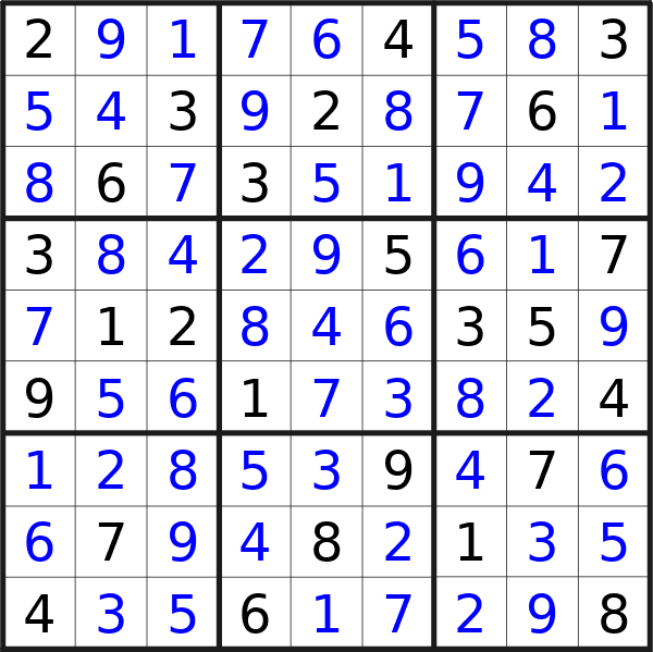 Sudoku solution for puzzle published on Monday, 25th of March 2024
