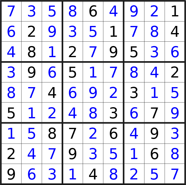 Sudoku solution for puzzle published on Sunday, 7th of April 2024