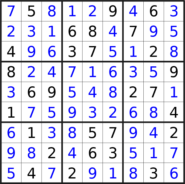 Sudoku solution for puzzle published on Monday, 8th of April 2024
