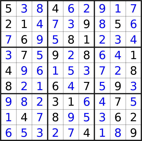 Sudoku solution for puzzle published on Thursday, 11th of April 2024