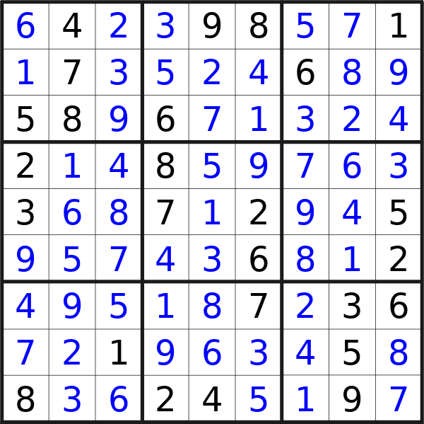 Sudoku solution for puzzle published on Friday, 12th of April 2024