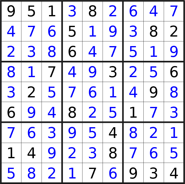 Sudoku solution for puzzle published on Saturday, 13th of April 2024