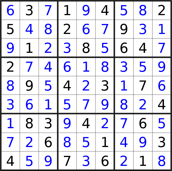 Sudoku solution for puzzle published on Tuesday, 16th of April 2024
