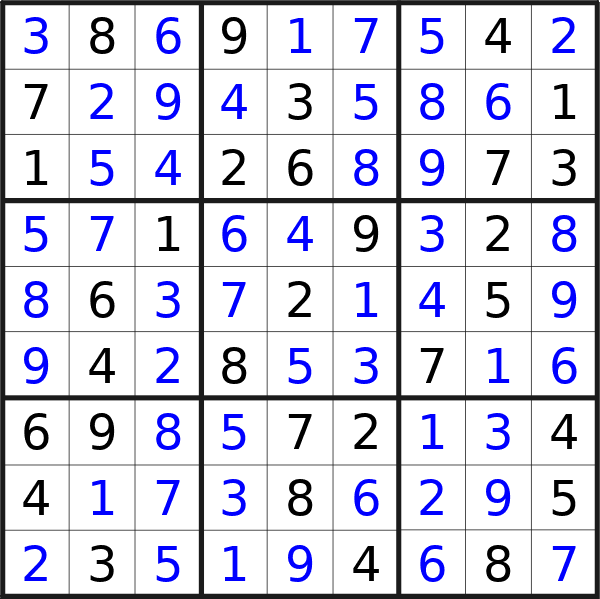 Sudoku solution for puzzle published on Thursday, 25th of April 2024