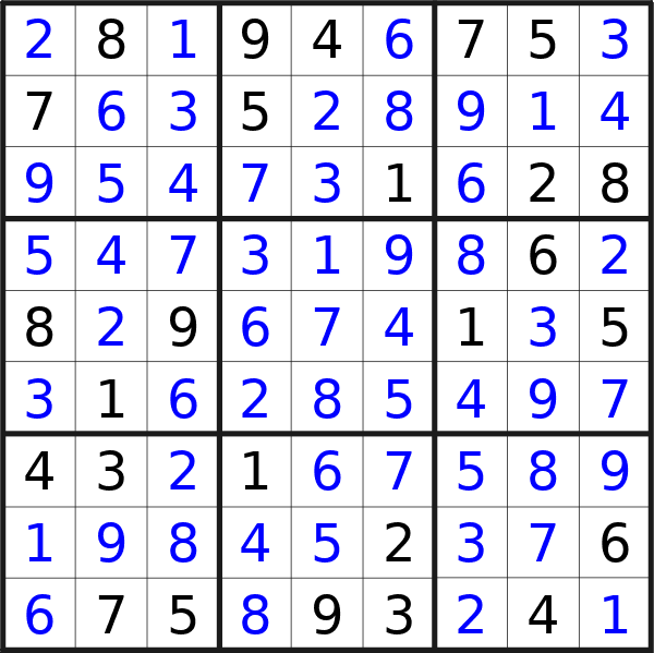 Sudoku solution for puzzle published on Friday, 26th of April 2024