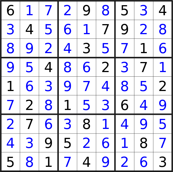 Sudoku solution for puzzle published on Saturday, 27th of April 2024